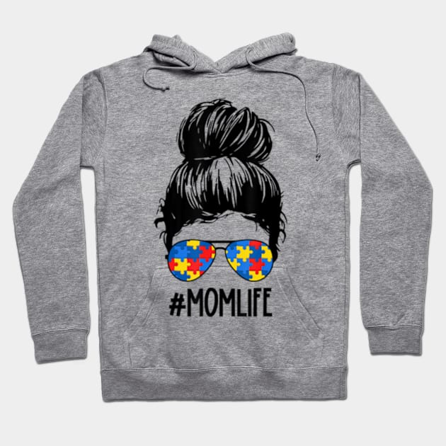 Momlife Autism Mom Puzzle Glasses Autism Awareness Woman Hoodie by StuSpenceart